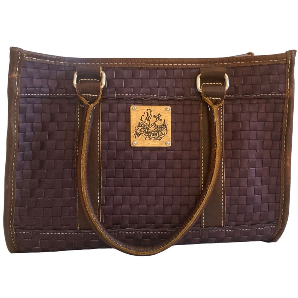 Consuela Purple Woven Satchel with Brown Trim